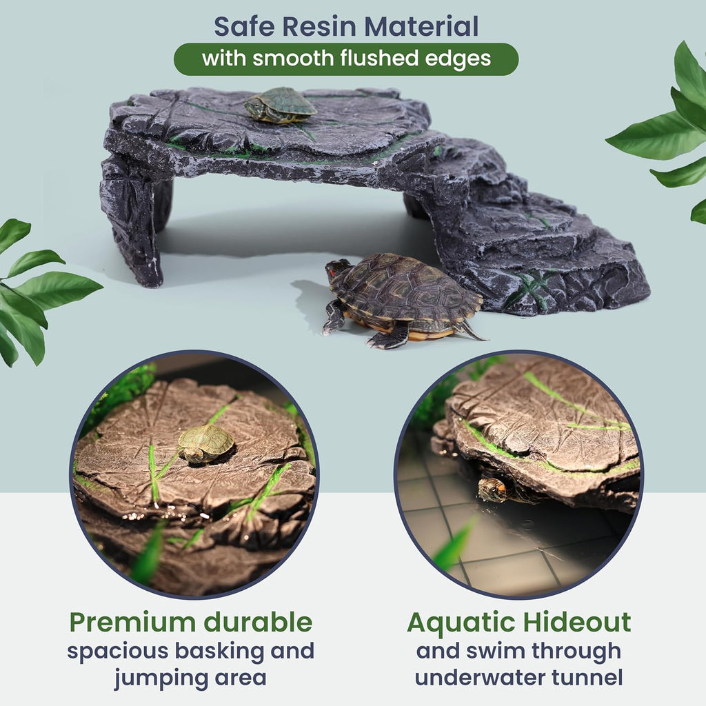 Large Turtle Tank Kit for Aquatic Turtles – Complete Starter Habitat with Filter, UVB Lamp, Basking Platform, Plants, Feeding Ring – Turtle Aquarium Kit (Black)