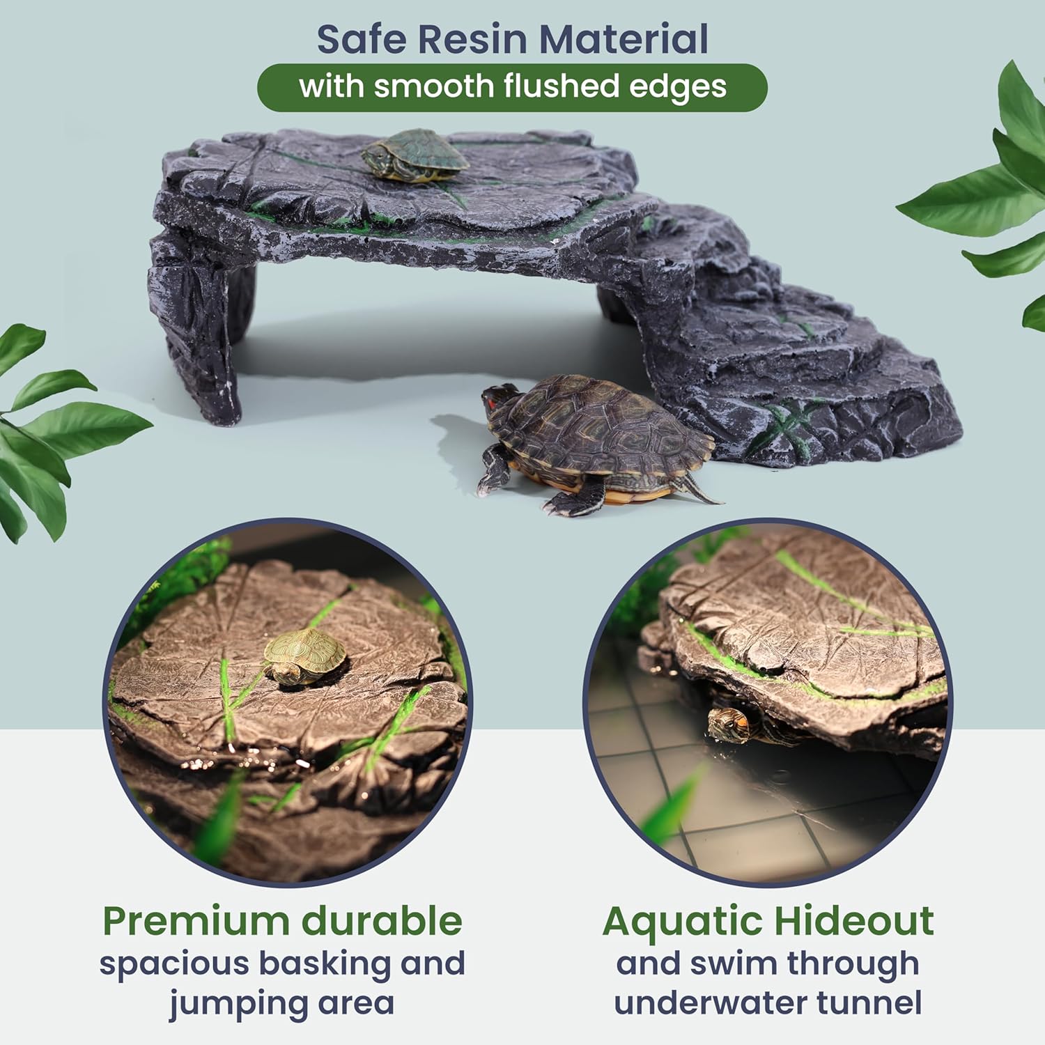 Large Turtle Tank Kit for Aquatic Turtles – Complete Starter Habitat with Filter, UVB Lamp, Basking Platform, Plants, Feeding Ring – Turtle Aquarium Kit (Black)