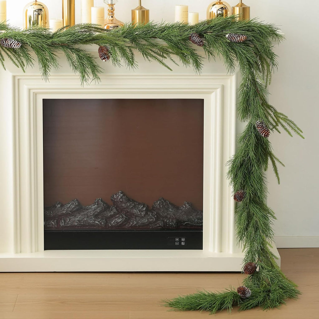MIZII Christmas Garlands 6 Feet Artificial Pine Garland with Pinecone Real Touch Pines Vine Greenery Garland Christmas Decorations for Xmas Fireplace Mantle Home Decor Indoor Outdoor (Pine Garland)