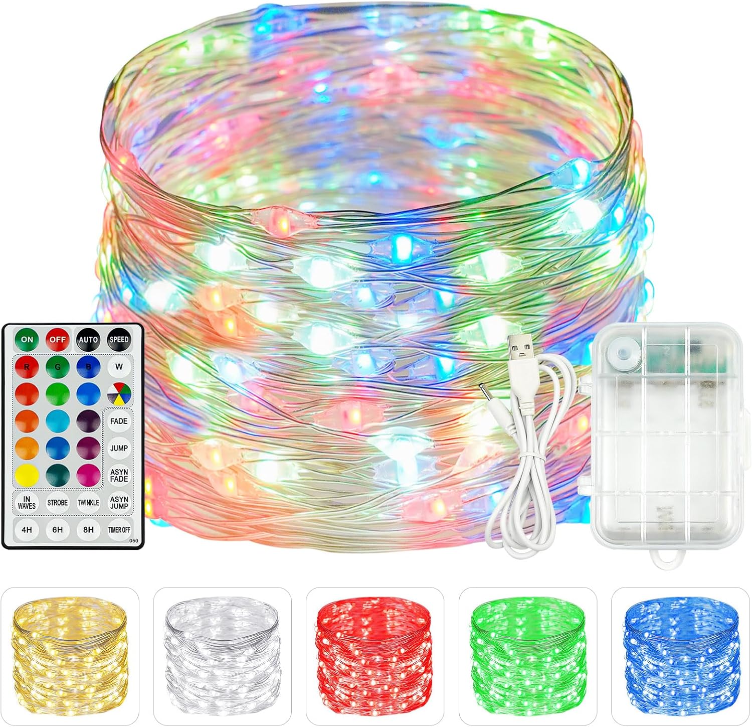 RGB Color Changing 33Ft 100LED Christmas Fairy Lights Battery Operated, Waterproof String Lights USB Powered with Timer for Indoor & Outdoor,18 Colors and Multicolor for Girl's Bedroom Christmas Decor