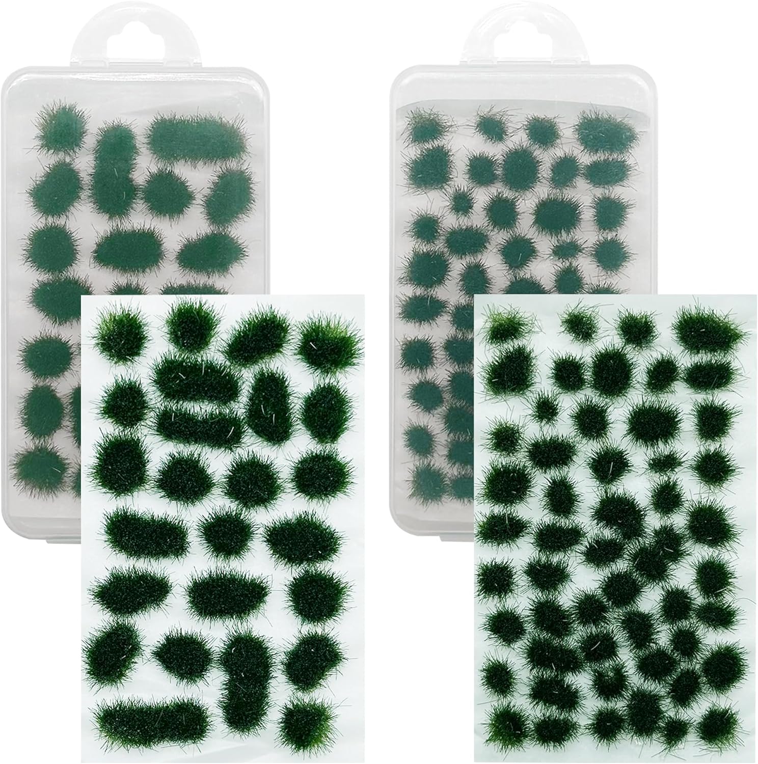 Woohome 78 PCS Static Grass Tuft 2 Size Model Grass Tufts Railway Artificial Grass Dark Green Miniature Grass Tuft Terrain Kit for DIY Model Railway Fairy Garden Diorama Scenery