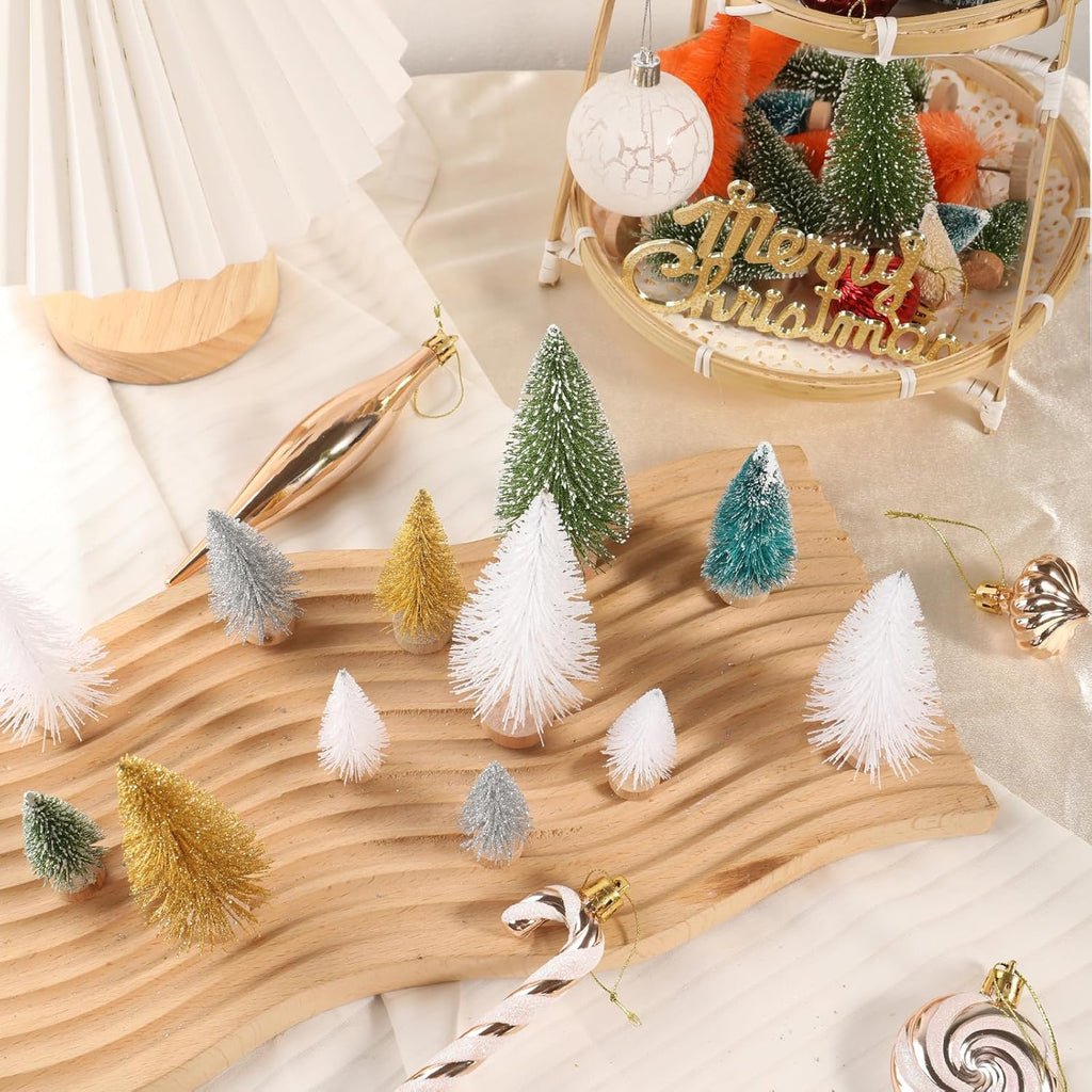 8 Pcs Artificial Mini Christmas Trees, Miniature Pine Trees Sisal Trees with Wood Base Tabletop Christmas Tree for Christmas Xmas Holiday New Year (Pure White, 8 pcs)