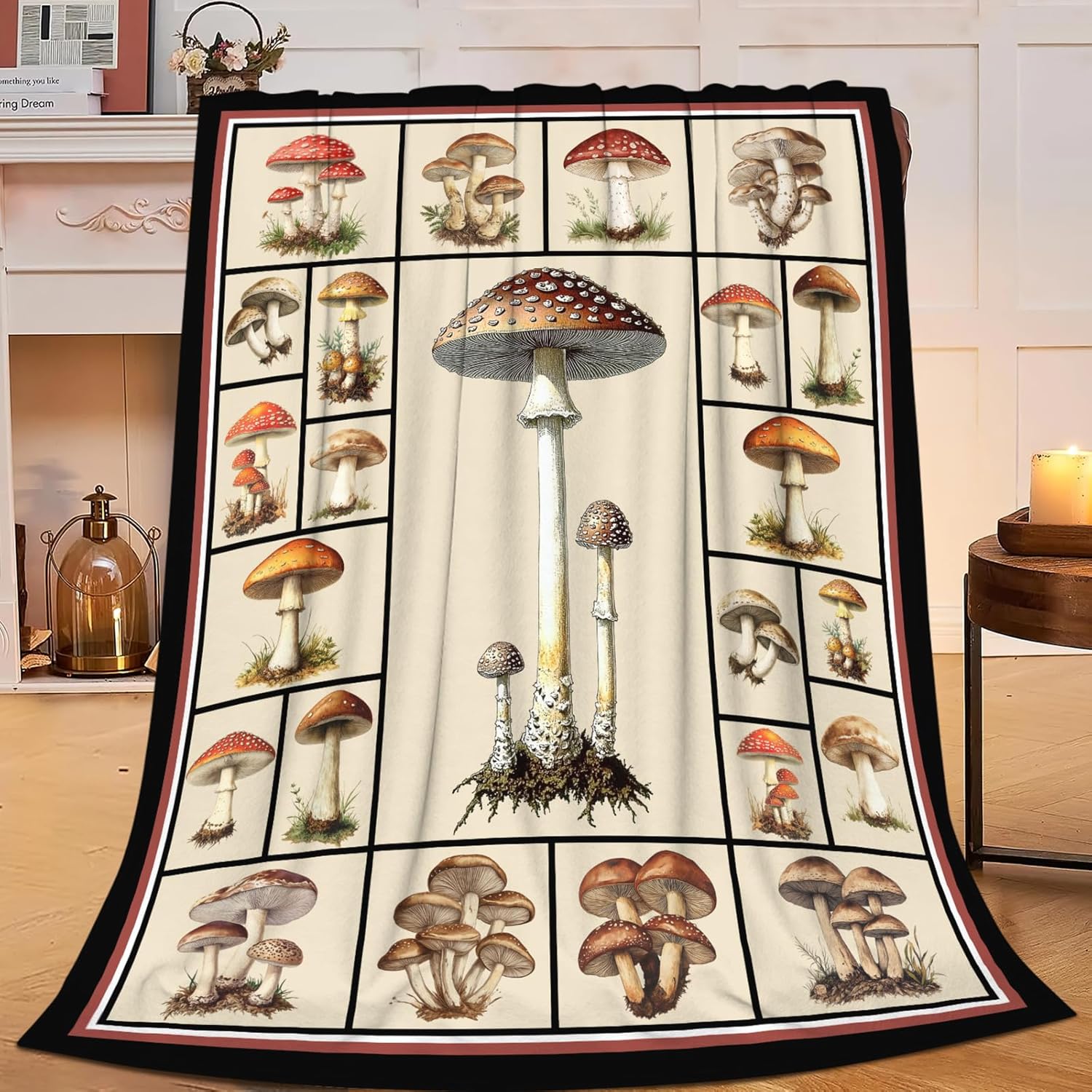 Mushroom Throw Blanket Mushroom Print Throw Blankets Gifts for Couch Sofa Bed Stuff Decor Soft Cozy Fleece Plush Warm Flannel Bedding for Lover Men Women Boys Girls 40"x50"
