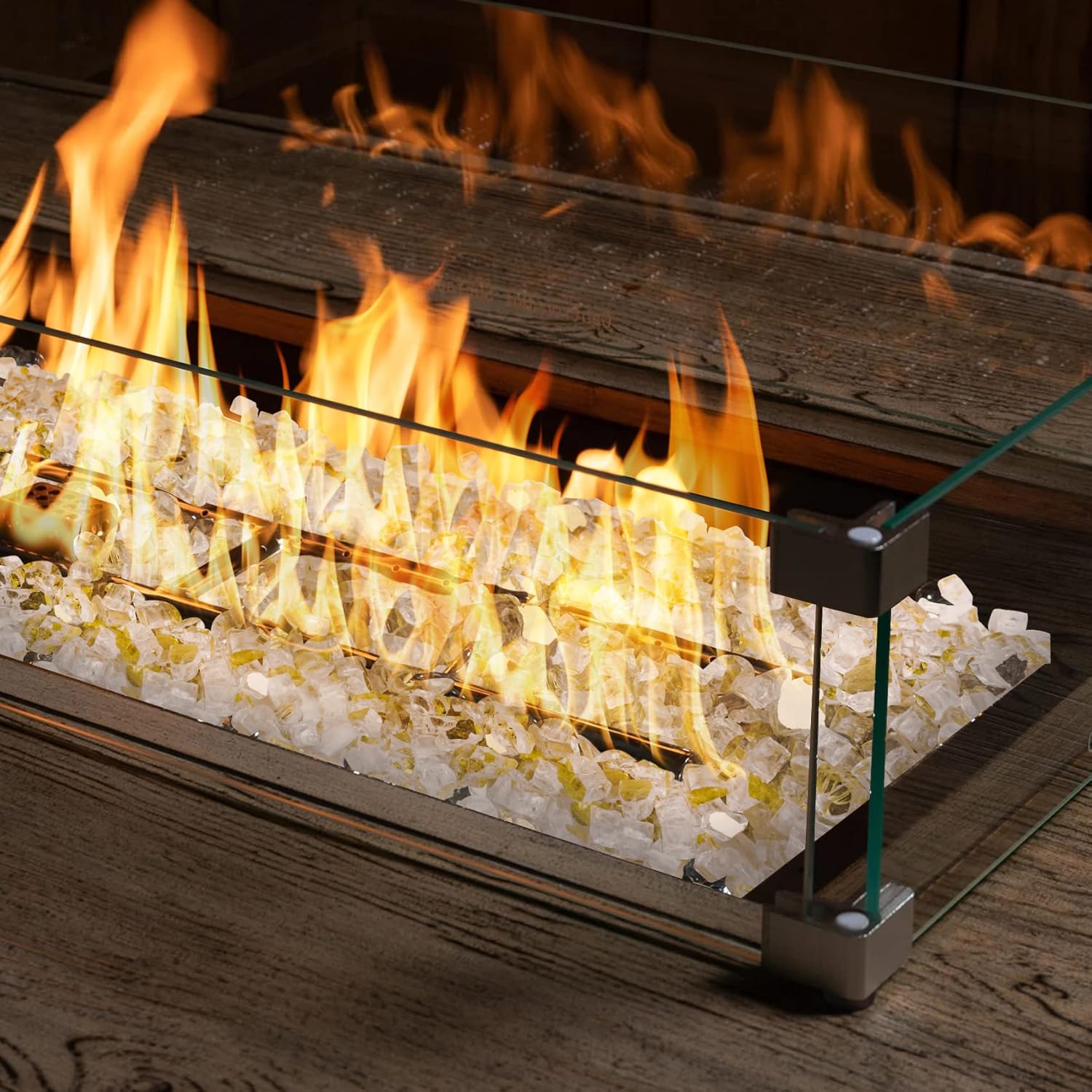Onlyfire 10 pounds Fire Glass for Propane Fire Pit and Gas Fireplace, 1/2 Inch Reflective Firepit Glass Rocks for Fire Pit Table and Fire Bowl, High Luster Gold