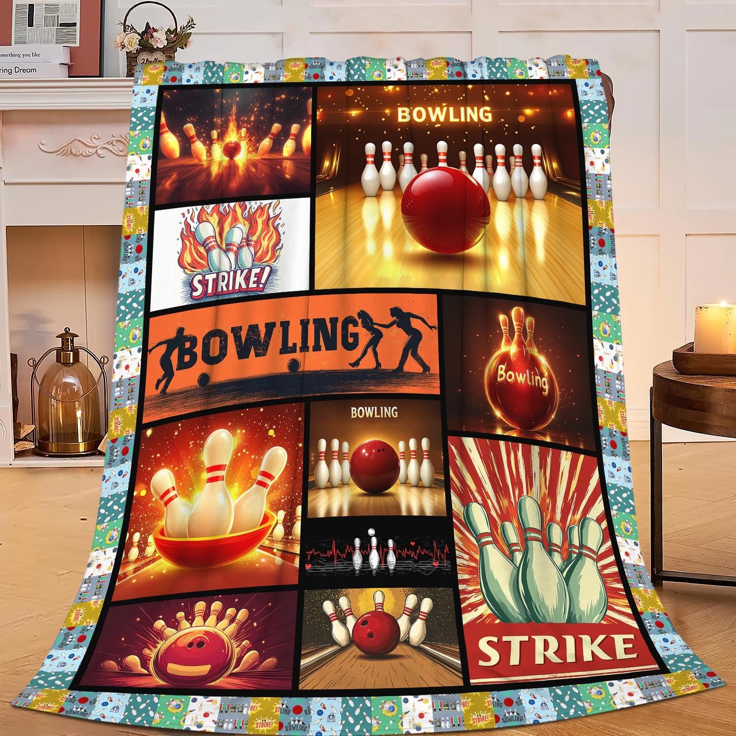 Bowling Blanket Bowling Throw Blanket Gifts for Bowling Lovers Women Men Boys Girls Kids Adults Super Soft Cozy Plush Fluffy Fuzzy Fleece Blanket Home Decor 60''X80''