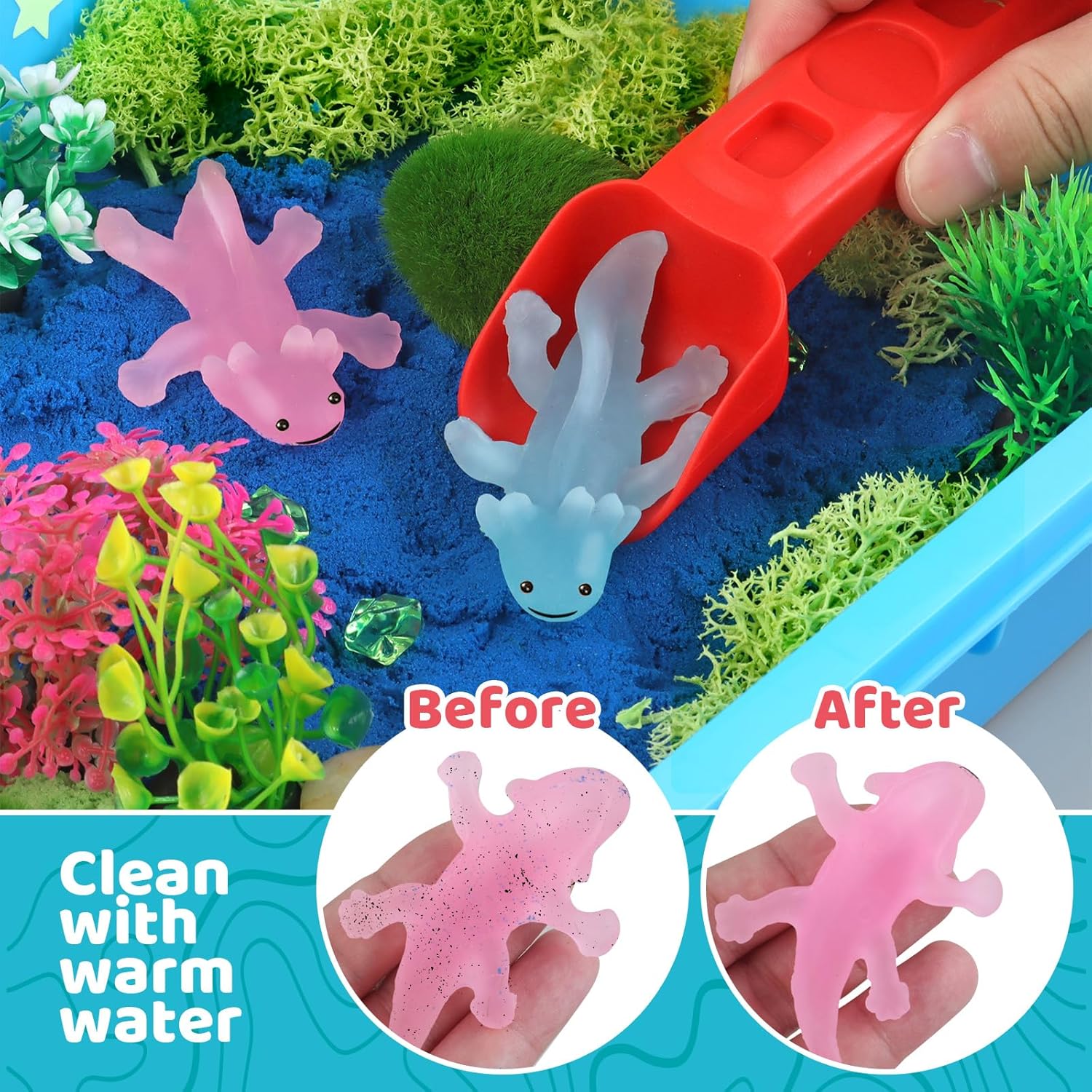 Axolotl Sensory Bin for Kids - Axolotl Toys Sand Sensory Toy with Lid, Art and Craft Axolotl Gifts Sensory Bin Sand for Kids Boys Girls 3-4 5-8 8-12 Birthday