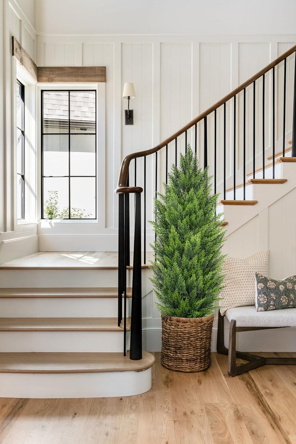 Briful 4ft Cedar Topiary Trees Artificial Outdoor Set of 2, Realistic Faux Cedar Pines with Pots, UV Resistant Christmas Greenery for Holiday Decor, Indoor Farmhouse Entryway Patio Door Plants