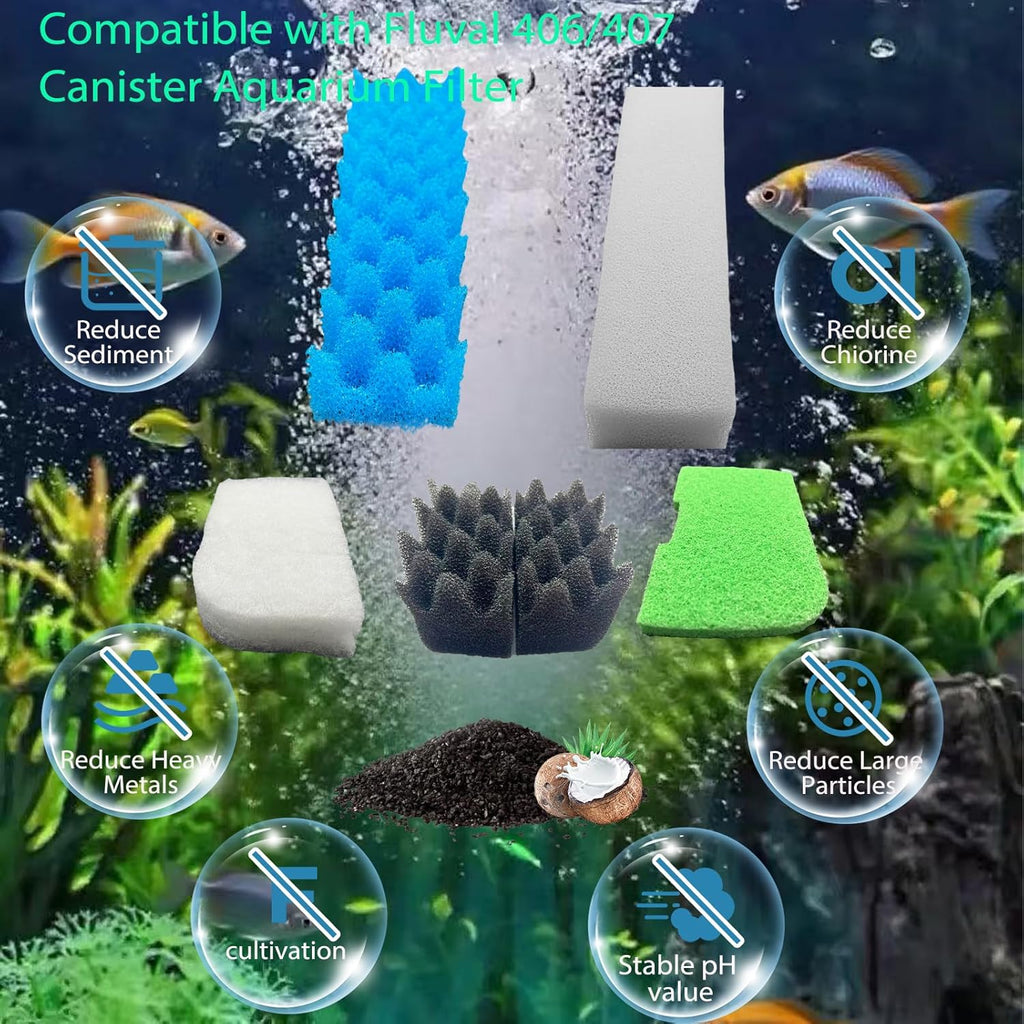 40 Packs 406/407 Canister Filter Replacements Compatible with Fluval 406/407 Aquarium Filters. Includes Filter Media Set with biofoam, Activated Carbon, and Ceramic Rings. Upgraded Version