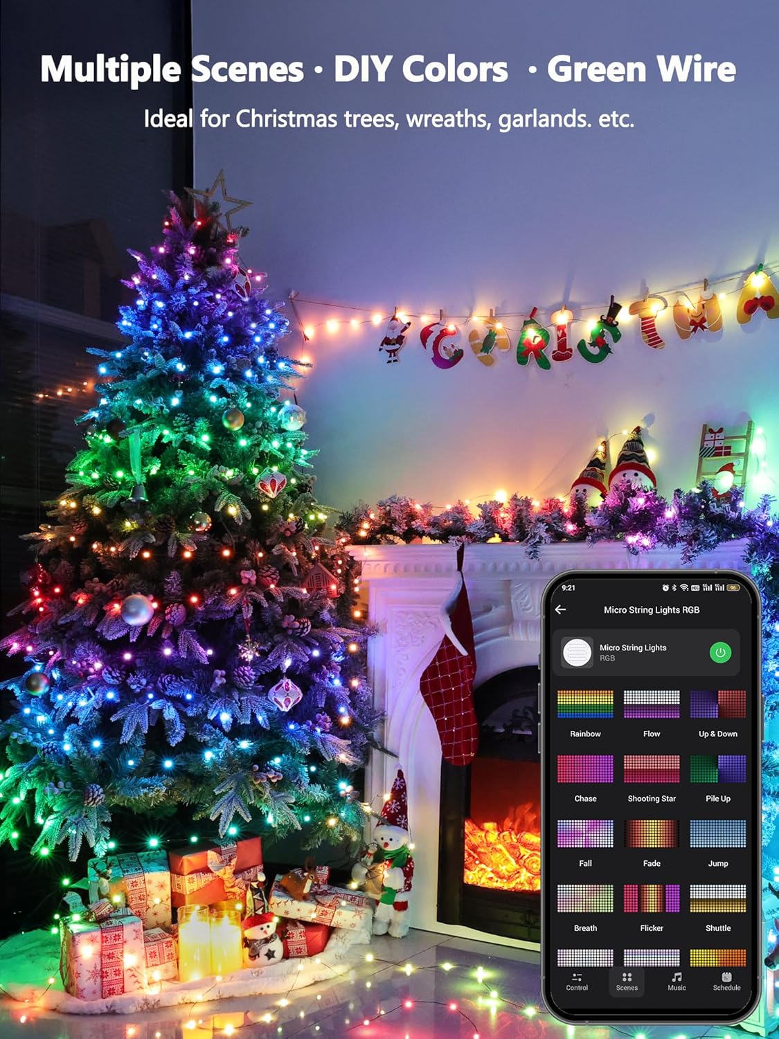 BrizLabs Smart Christmas Lights, 66ft 200 LED Color Changing Xmas Lights Work with Alexa & Google Home, Rainbow Fairy Light Christmas Decorative Tree Lighting Green Wire for Xmas Tree Halloween Party