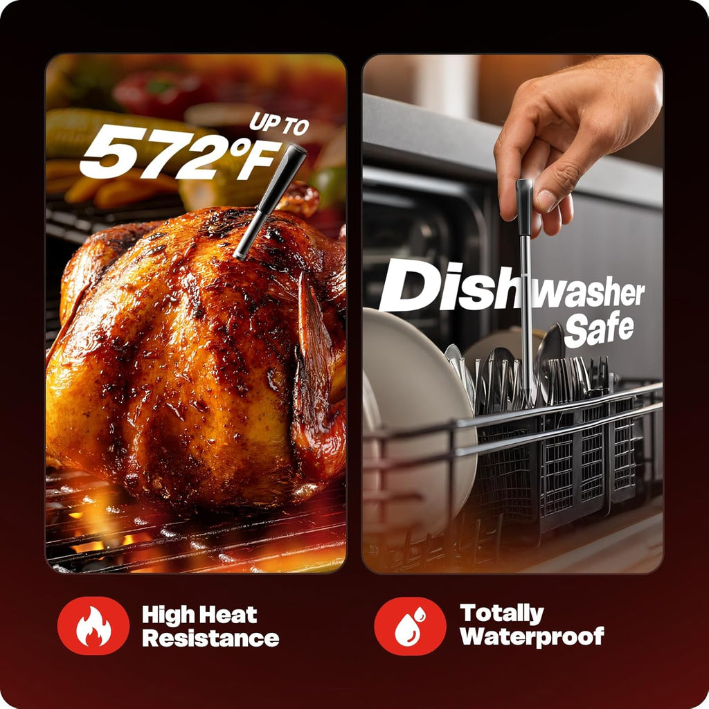 Smart Wireless Meat Thermometer with Ultra-Thin Probe, 6 Sensors Accuracy Digital Food Thermometer 0.5S Instant Read, IP67 Waterproof for BBQ, Grill, Smoker, Oven, Air Fryer,Grey