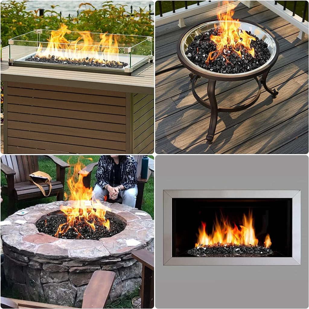 Onlyfire 10 pounds Fire Glass for Propane Fire Pit and Gas Fireplace, 1/4 Inch Reflective Firepit Glass Rocks for Fire Pit Table and Fire Bowl, High Luster Onyx Black