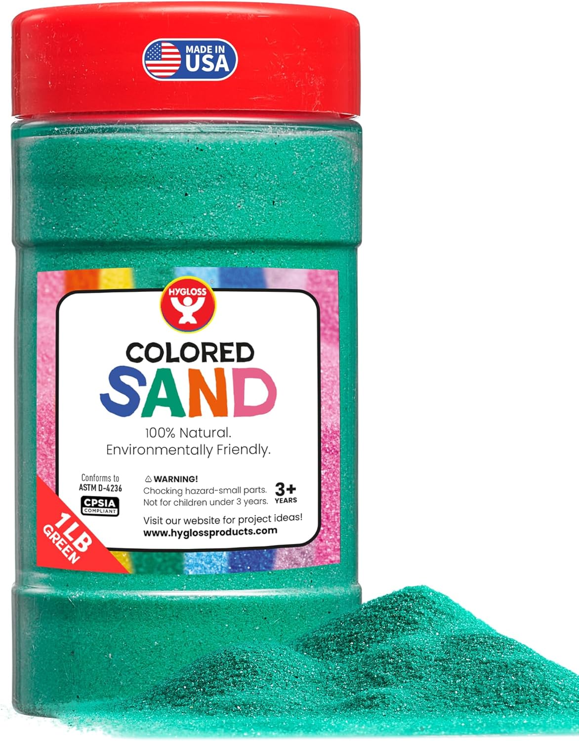 Hygloss Colored Sand for Crafts – 1 lb Bottle, Green – Vibrant Colorful Fine Sensory Play Sand Art Kits for Kids – Classroom Activities for Children 3 4 5 6 7 8 9 10 11 12 – Safe for Ages 3+