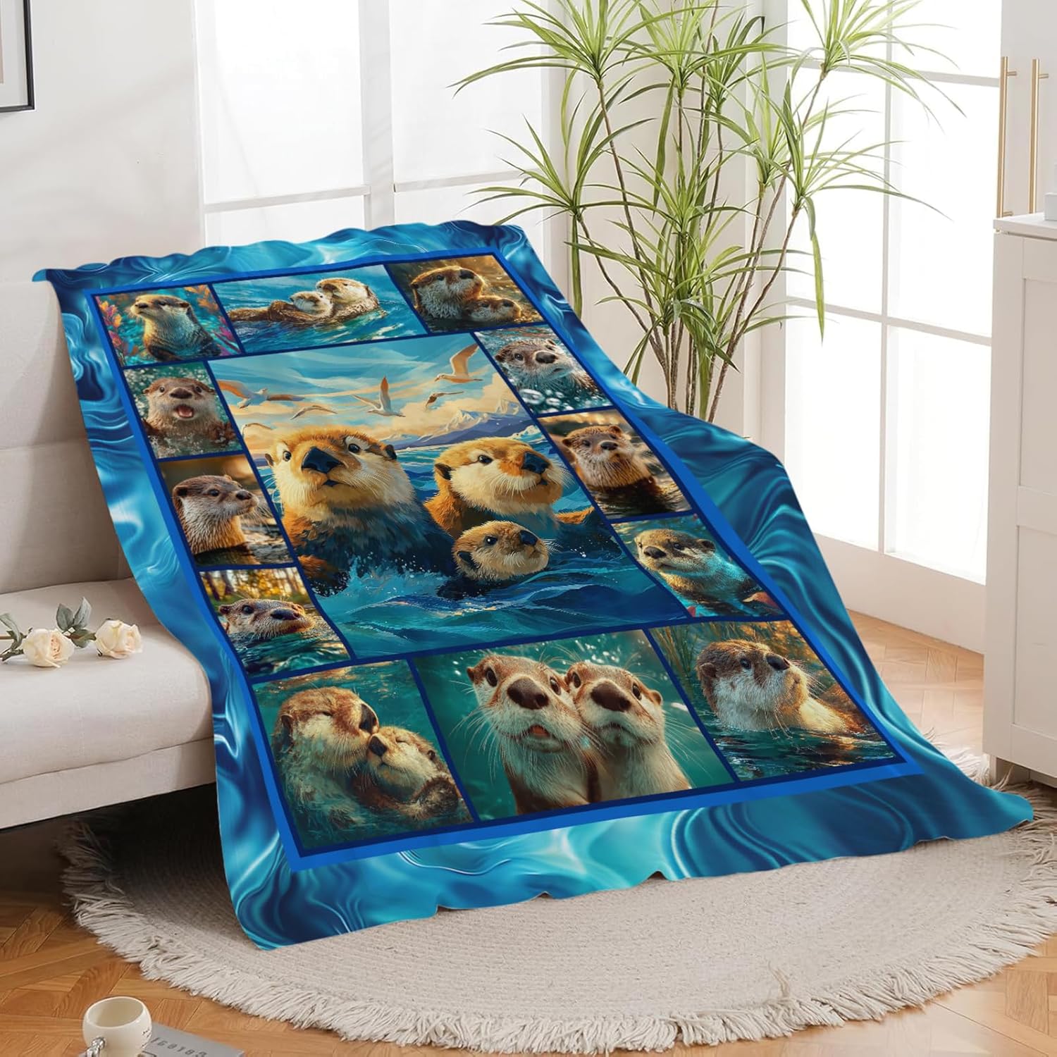 Otter Throw Blanket Otter Stuff Gifts for Kids Girls Boys Adults Women Men Soft Cozy Warm Plush Fluffy Fuzzy Fleece Blanket Decor 40''X50''