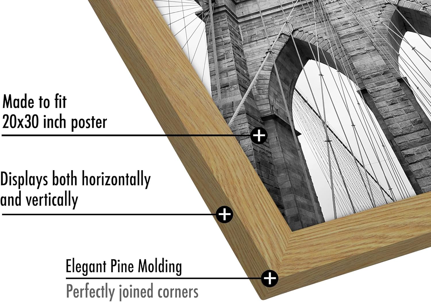 Americanflat 20x30 Poster Frame with Polished Plexiglass - Wide Picture Frames Made of Engineered Wood for Vertical or Horizontal Wall Display - Epic Collection - Pine