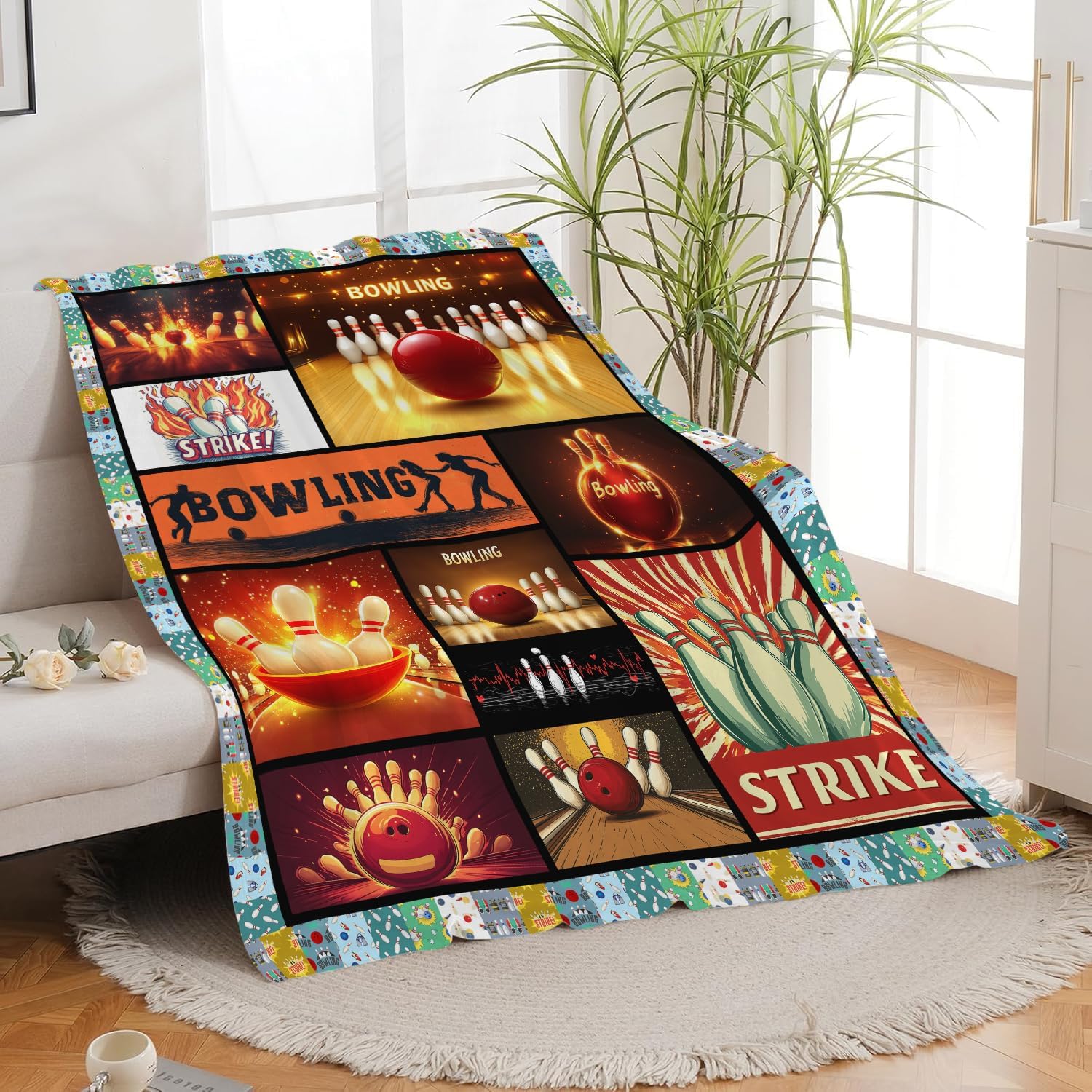Bowling Blanket Bowling Throw Blanket Gifts for Bowling Lovers Women Men Boys Girls Kids Adults Super Soft Cozy Plush Fluffy Fuzzy Fleece Blanket Home Decor 40''X50''