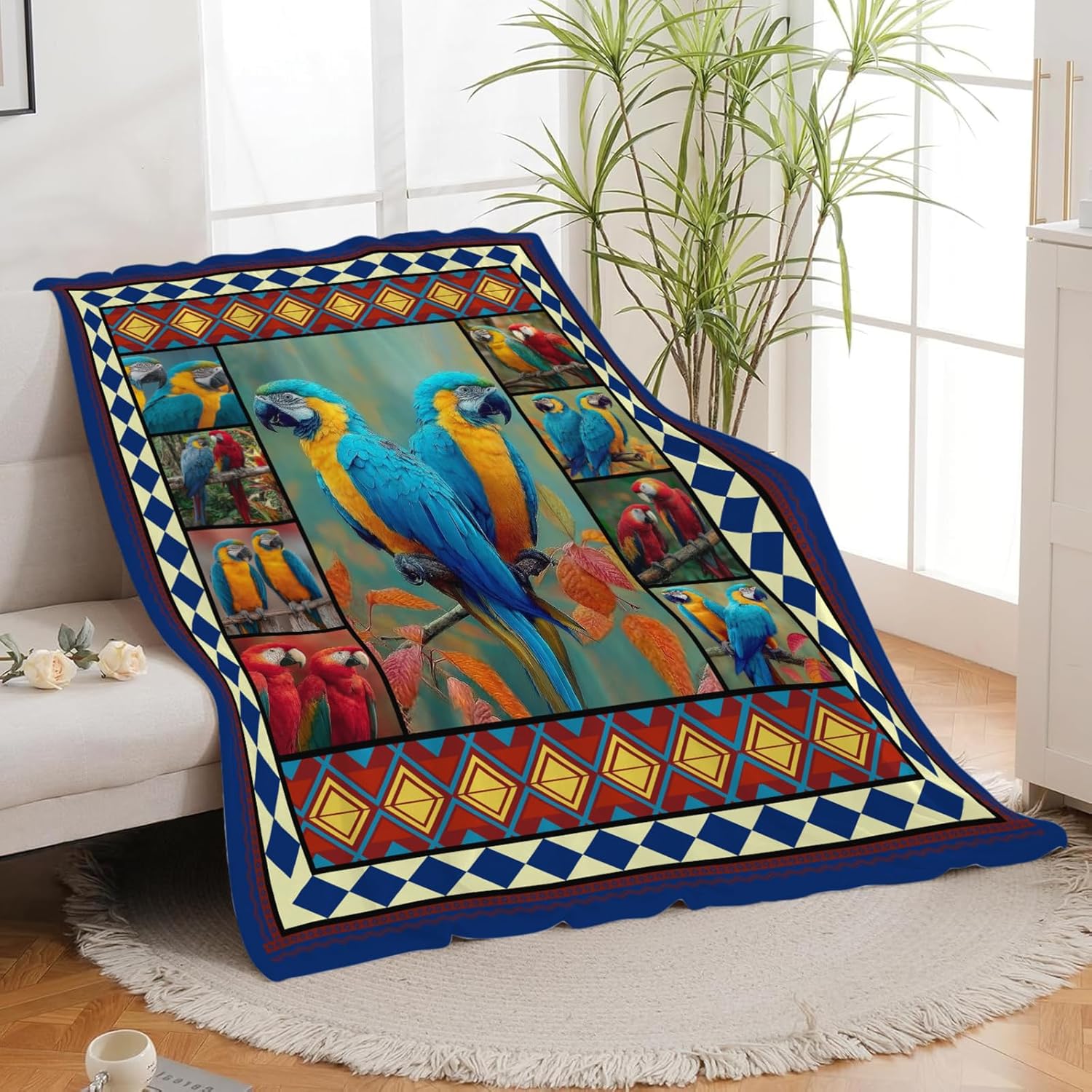 Parrot Bird Throw Blanket Macaw Stuff Gifts for Kids Girls Boys Adults Women Men Soft Cozy Warm Plush Fluffy Fuzzy Fleece Blanket Decor 40''X50''