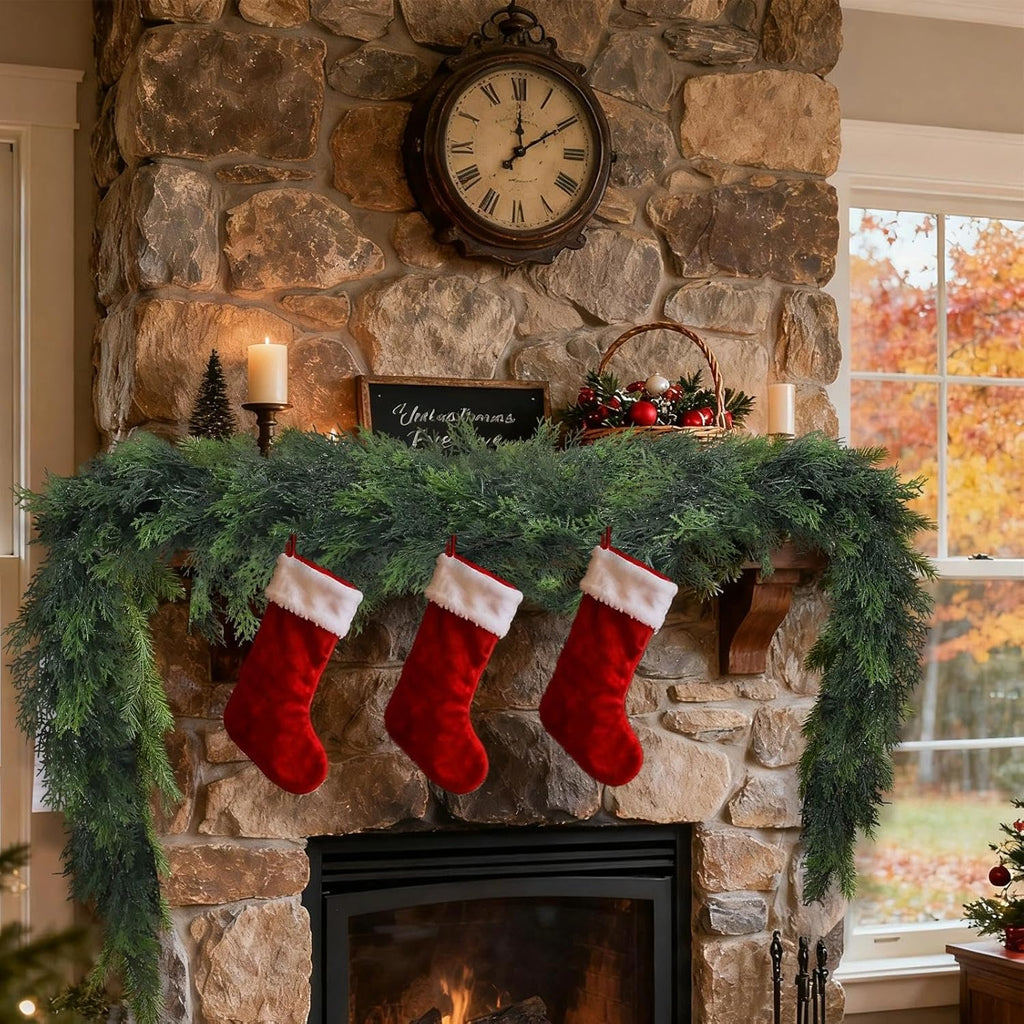 6FT Cedar Christmas Garland for Mantle Lush Realistic Artificial Cedar Cypress Pine Garland Faux Greenery Garland for Fireplace, Stair, Wall, Table Centerpieces, Home Christmas Decor (1 Pack)