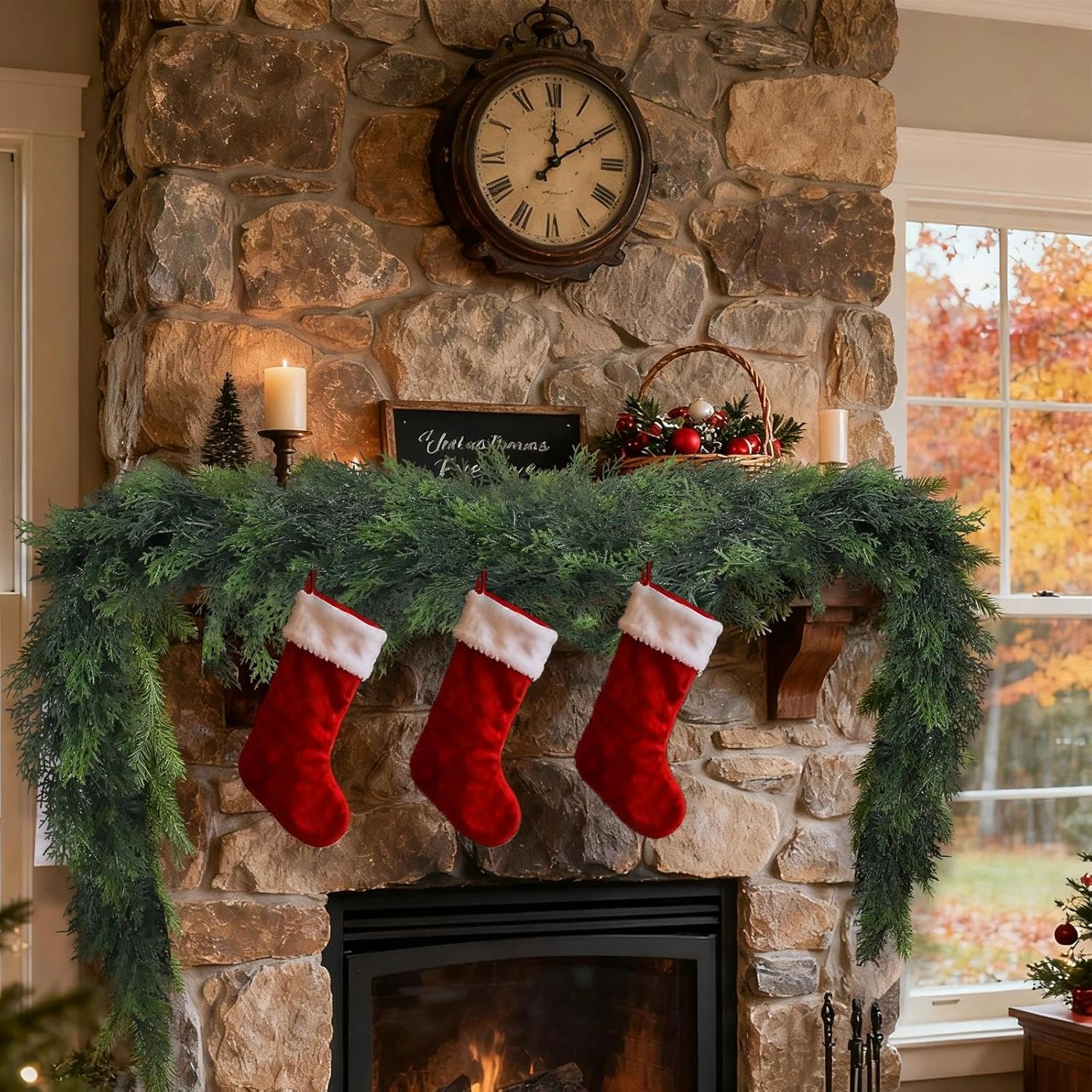 6FT Cedar Christmas Garland for Mantle Lush Realistic Artificial Cedar Cypress Pine Garland Faux Greenery Garland for Fireplace, Stair, Wall, Table Centerpieces, Home Christmas Decor (1 Pack)