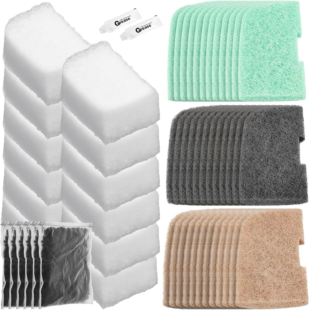 56 Pcs Aquarium Filter Media Compatible with Fluval 306/307/406/407, 36 Ammonia Phosphate & Nitrite Remover Pads, 6 Activated Carbon, 12 Quick-Clear Polishing Pads, 2 Silicone Lubricant