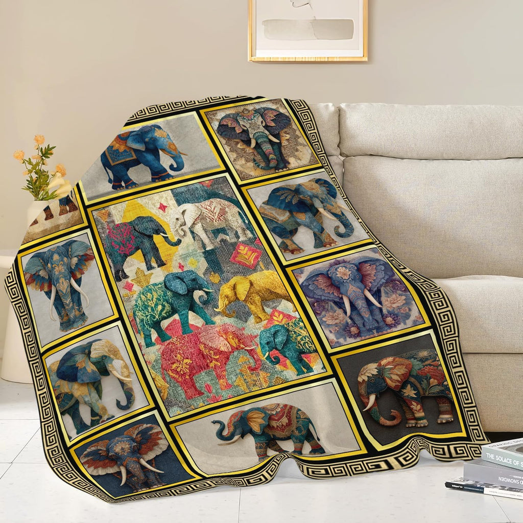 Elephant Throw Blanket Elephant Stuff Gifts for Kids Girls Boys Adults Women Men Soft Cozy Warm Plush Fluffy Fuzzy Fleece Blanket Decor 60''X80''