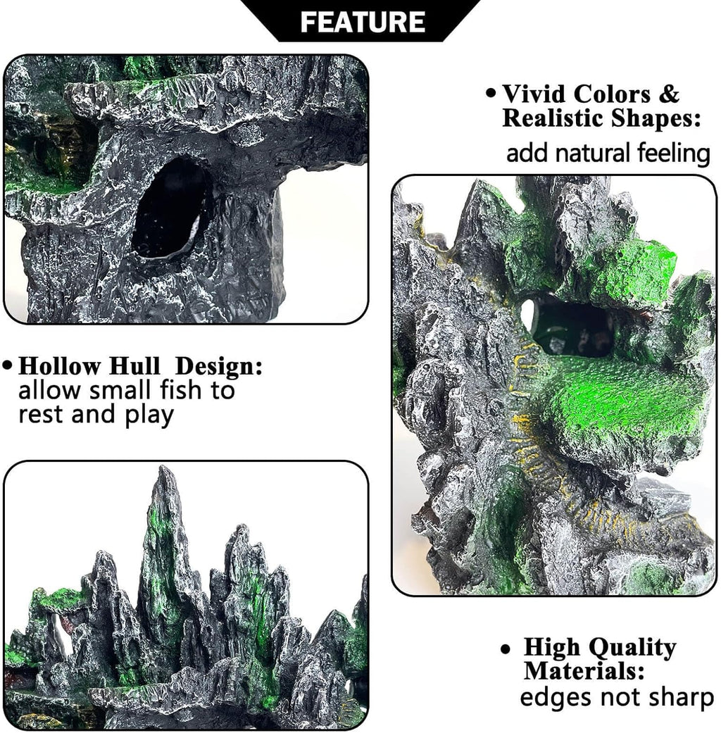 Aquarium Decor Large N Tall Fish Tank Rock Decor with Mountain View Ornaments,Tree House,Cave,Extra Large Fish Tank Decorations