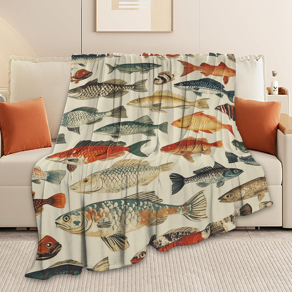 Fish Throw Blanket Fish Gifts for Kids Girls Boys Adults Women Men Soft Cozy Warm Plush Fluffy Fuzzy Fleece Blanket Birthday Festival Decor 60''X80''