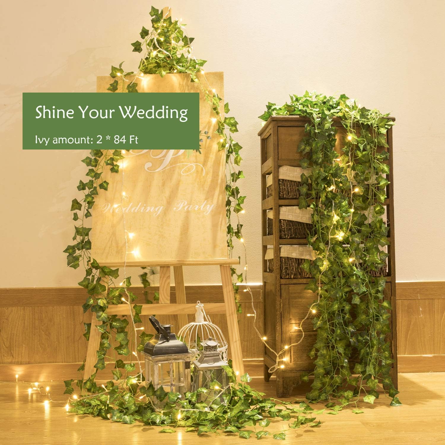 Naidiler 84 Ft 12 Strands Fake Ivy Leaves Artificial Ivy Garland Greenery Decor Faux Green Hanging Plant Vine for Wall Party Wedding Room Home Kitchen Indoor & Outdoor Decoration