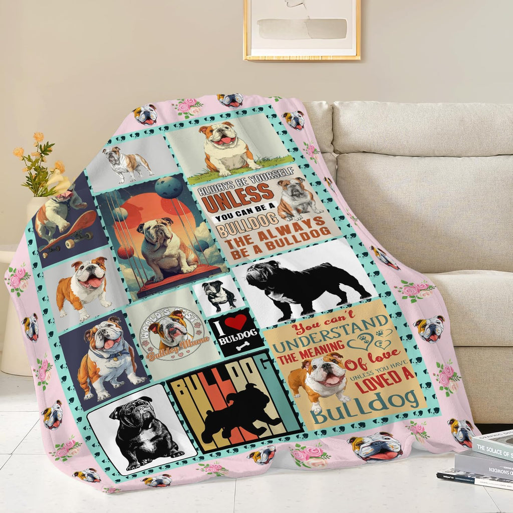 English Bulldog Throw Blanket English Bulldog Puppy Stuff Gifts for Dog Lover Kids Girls Boys Adults Women Men Soft Cozy Warm Plush Fluffy Fuzzy Fleece Blanket Decor 60''X80''