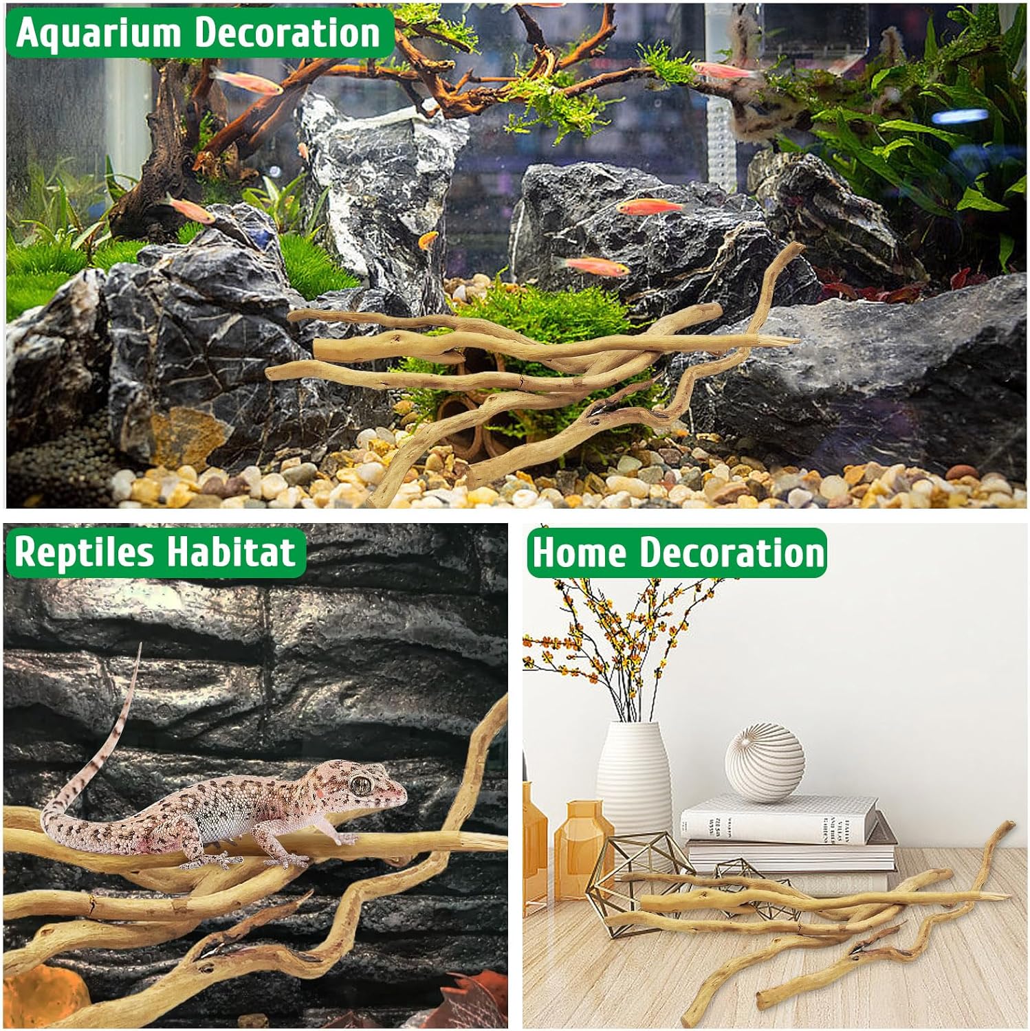 kathson Natural Driftwood for Aquarium, Red Moor Driftwood Mix 12''-16'' Long Driftwood for Decorations Aquarium Driftwood Assorted Shapes Natural Aquarium Decor Driftwood(100g,Delicate Branches)