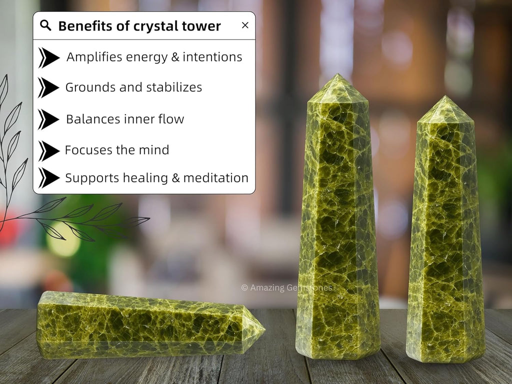 Amazing Gemstone Green Tourmaline in Matrix Crystal Towers - Natural Healing Crystal Point Obelisk for Reiki Healing and Crystal Grid (2 Inch to 3 Inch)