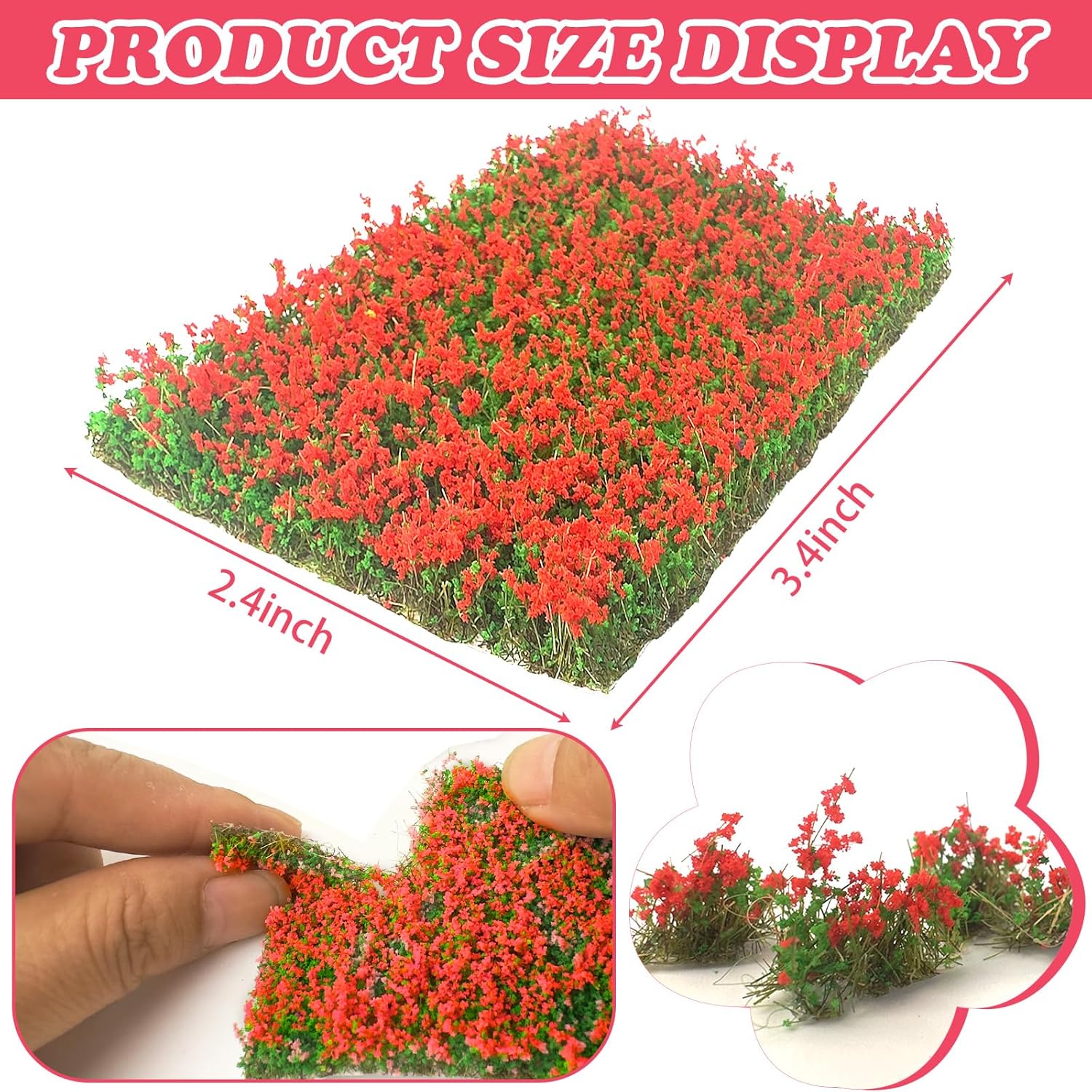 Warmtree Hand Torn Model Grass Tufts Flower Cluster for Miniature Scenery Applicable for N & HO Scale for Train Layouts,Diorama Supplies,and Architectural Models (Red)