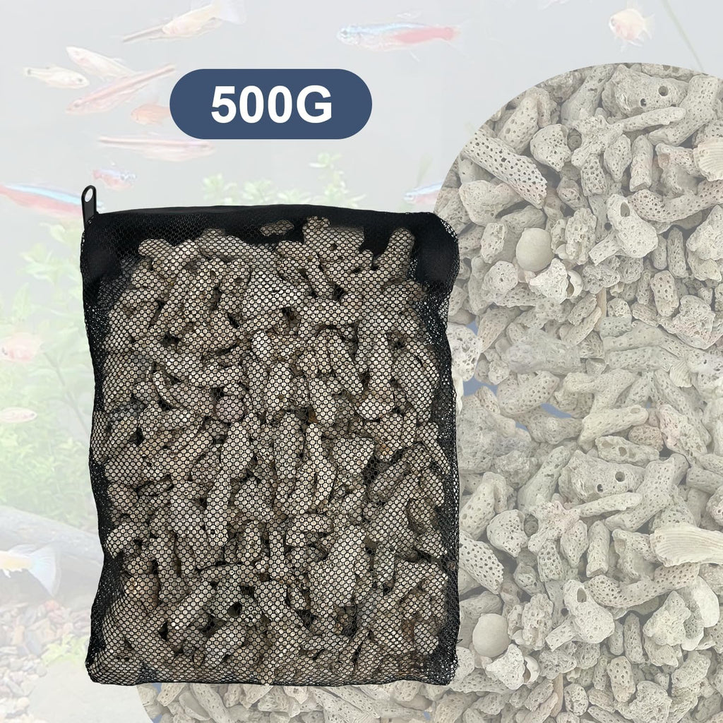 500g/1.1lb Crushed Coral for Freshwater Aquarium - Pre-Bagged pH Raising Filter Media, Reusable Coral Stones for Fish Tank & Pond Filter
