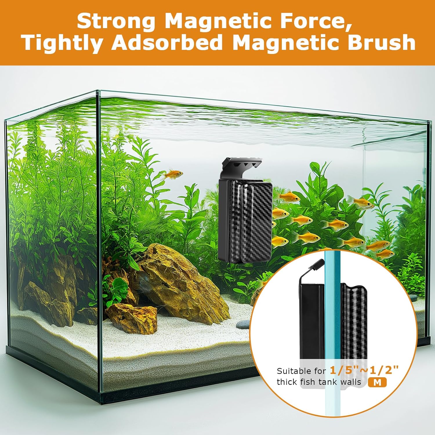 hygger Magnetic Fish Tank Cleaner, Aquarium Glass Cleaner with 2 Detachable Algae Scraper Blade, Floating Scrubber Brush for 1/5"-1/2" Glass/Acrylic Thick Tank, Strong Magnet Algae Remove Tool, M