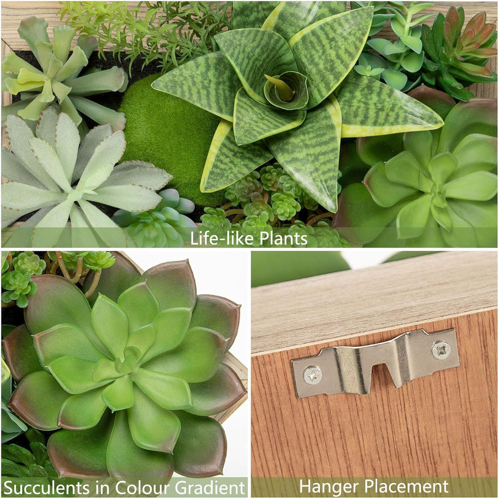 Artificial Succulent Snake Wall Decor Hanging Plants Fake Plants in Rectangle Wooden Frames Faux Plants Wall Boho Decor for Livingroom Bedroom Bathroom Home Office Decor 15.7" x 1.9" x 7.8"