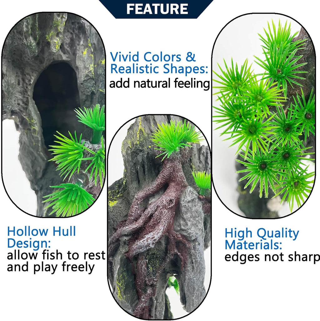 Tall Aquarium Mountain View Stone Decorations Aquarium Ornament Rock Cave Landscape Artificial Mountain Hill View Fish Tank Caves for Betta Hiding Reptile Aquarium Supply