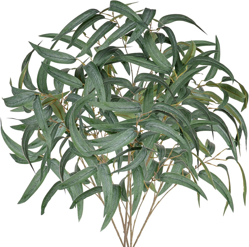Briful Artificial Eucalyptus Willow Branches 33'' Tall Fake Eucalyptus Stems Arrangement, Realistic Faux Greenery Stems, Indoor Plant, Home Housewarming Farmhouse Porch Vase Decor, Set of 6