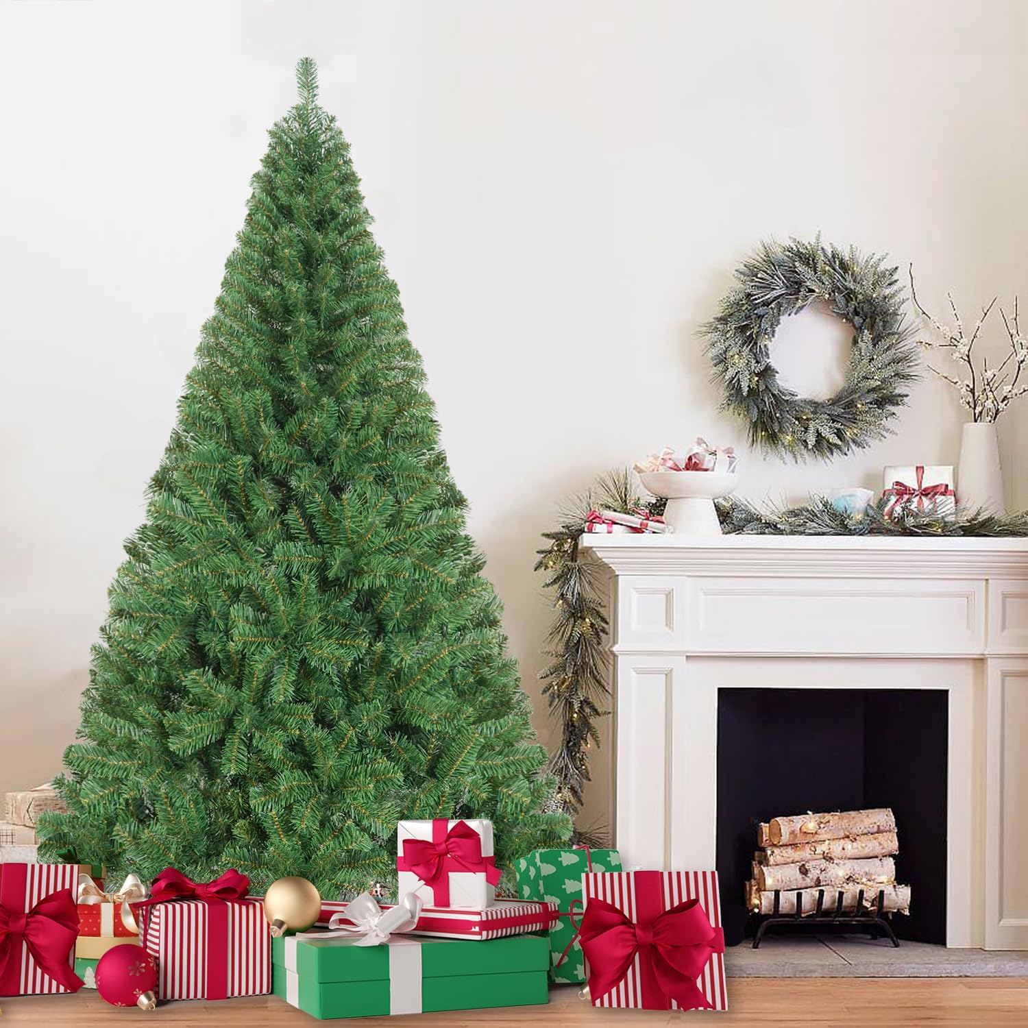 6FT Artificial Christmas Tree, Full Unlit Green Christmas Tree with Premium PVC Branches, Realistic Look, Sturdy Metal Stand, Indoor Fake Xmas Tree for Home Office Shops