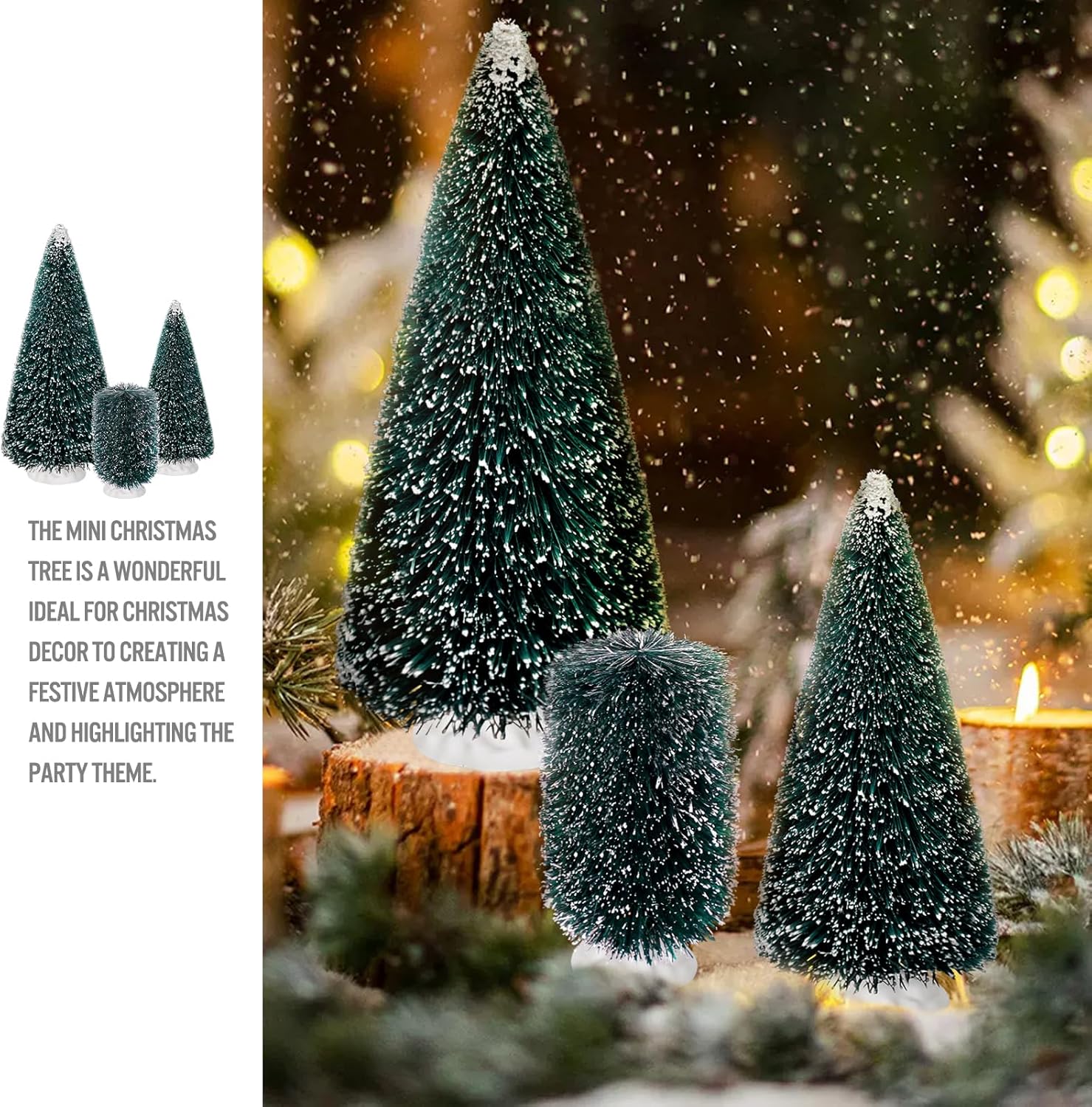 9Pcs Mini Christmas Trees Christmas Decor Artificial Christmas Decorations with 5 Sizes, Christmas Tree Bottle Brush Trees Christmas Table Decorations (Conventional Ellipse Circle)