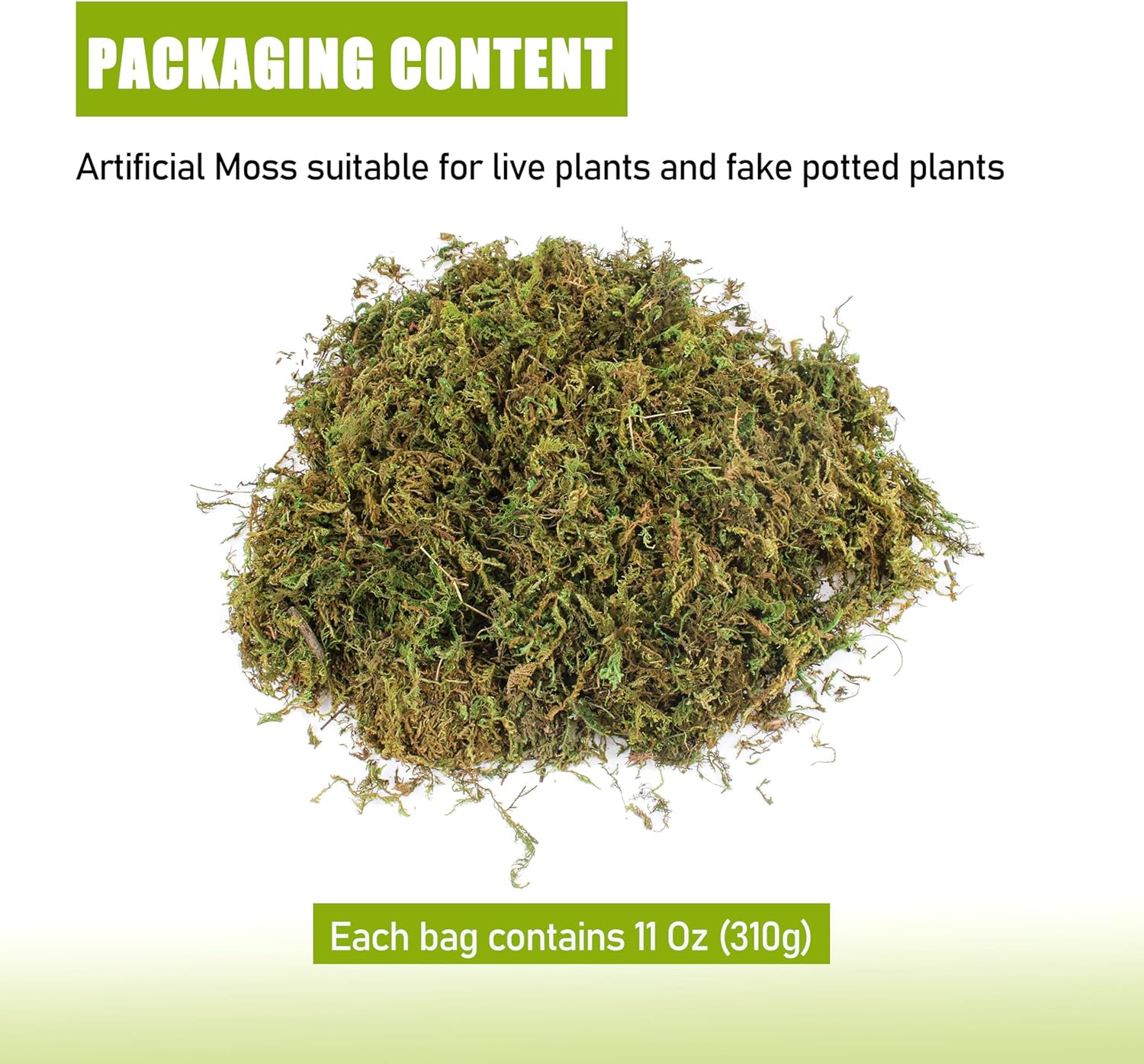Artificial Moss for Crafts - 11 OZ - Faux Green Moss for Decorating Plants Indoor, Pot Filler for Artificial Plants
