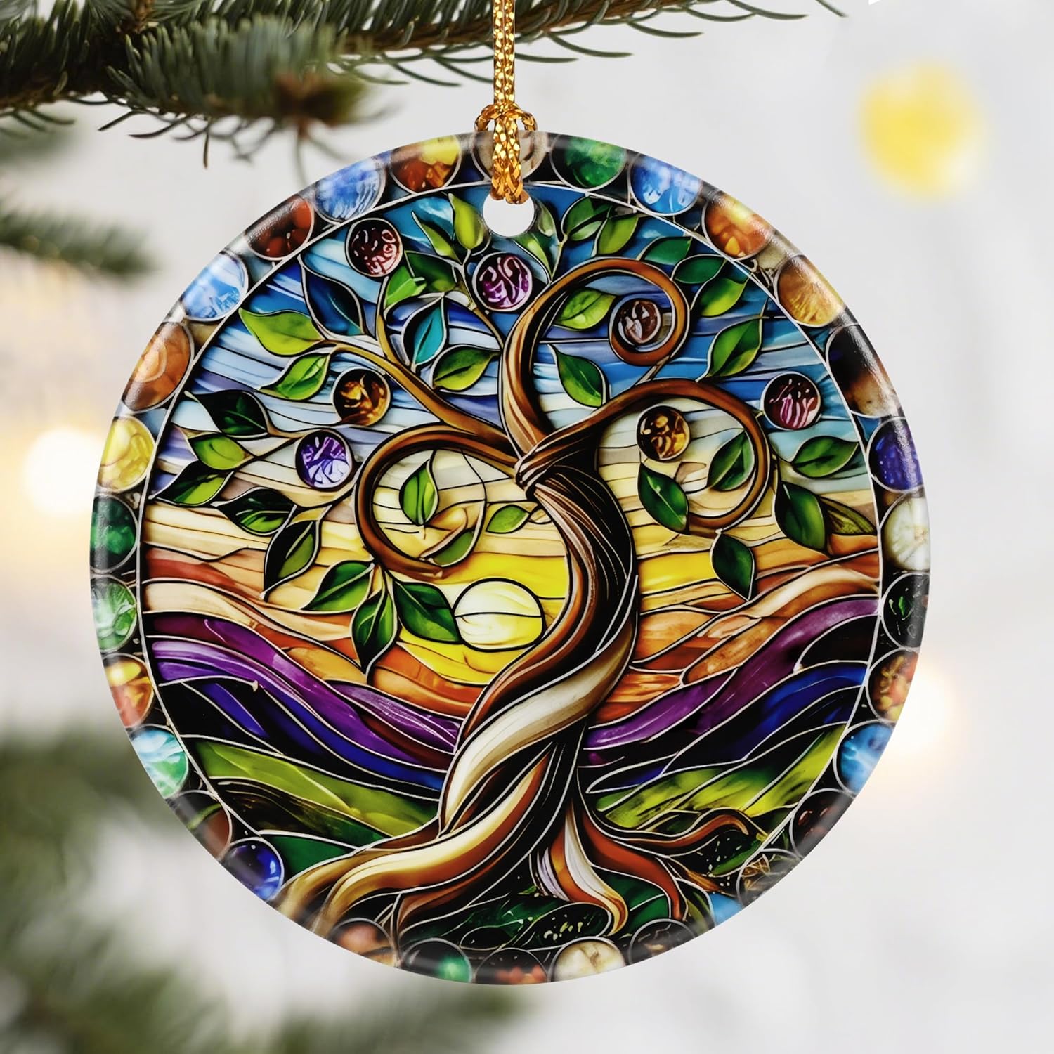 Christmas Ornaments, Dodosky 2.8in Ceramic Tree of Life Ornament, Xmas Decor, Christmas Tree Ornaments, Xmas Decorations for Tree, Holiday Ornament, Lavender Flower Gifts, Gifts for Women, Mom