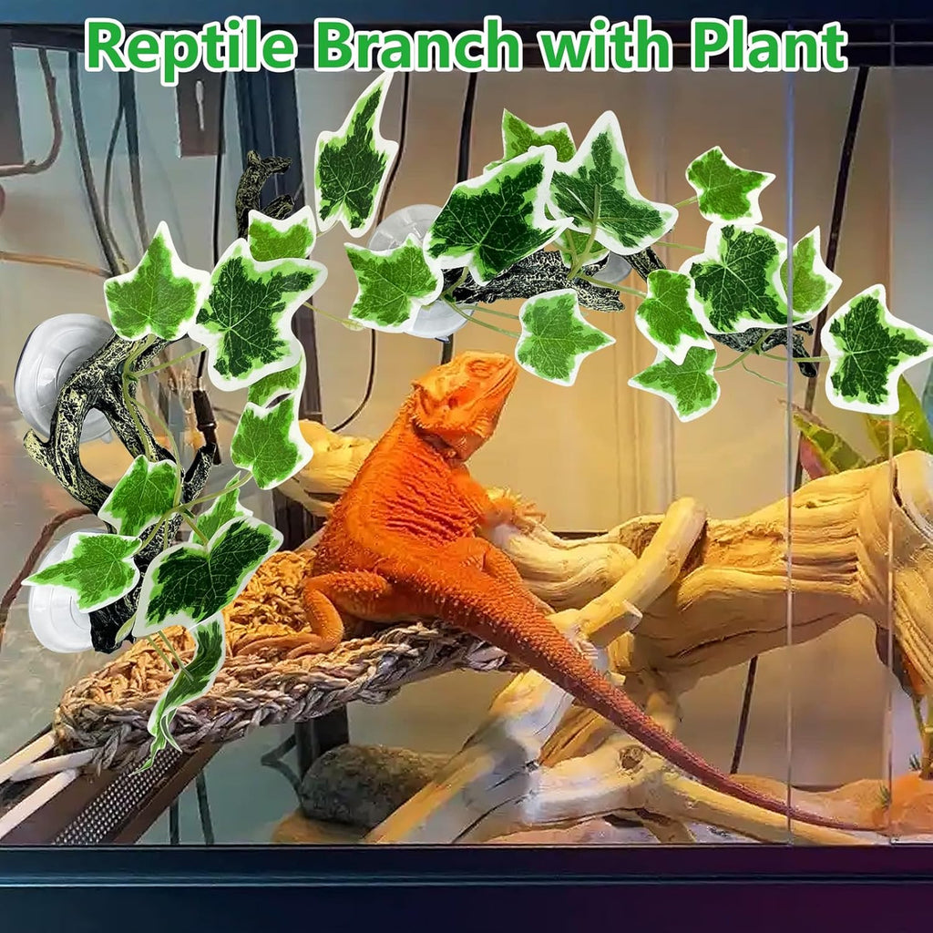 kathson 4 PCS Reptile Corner Branch Resin Snake Climb Tree Branch Decor Reptile Branches for Climbing with Suction Cups Frog Terrarium Plants for Lizard Bearded Dragons Gecko