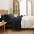 BESTOUCH Sheet Set 100% Washed Cotton Linen Feel Super Soft Comfortable Chic Lightweight 4 Pcs Home Bedding Set Solid Deep Black King