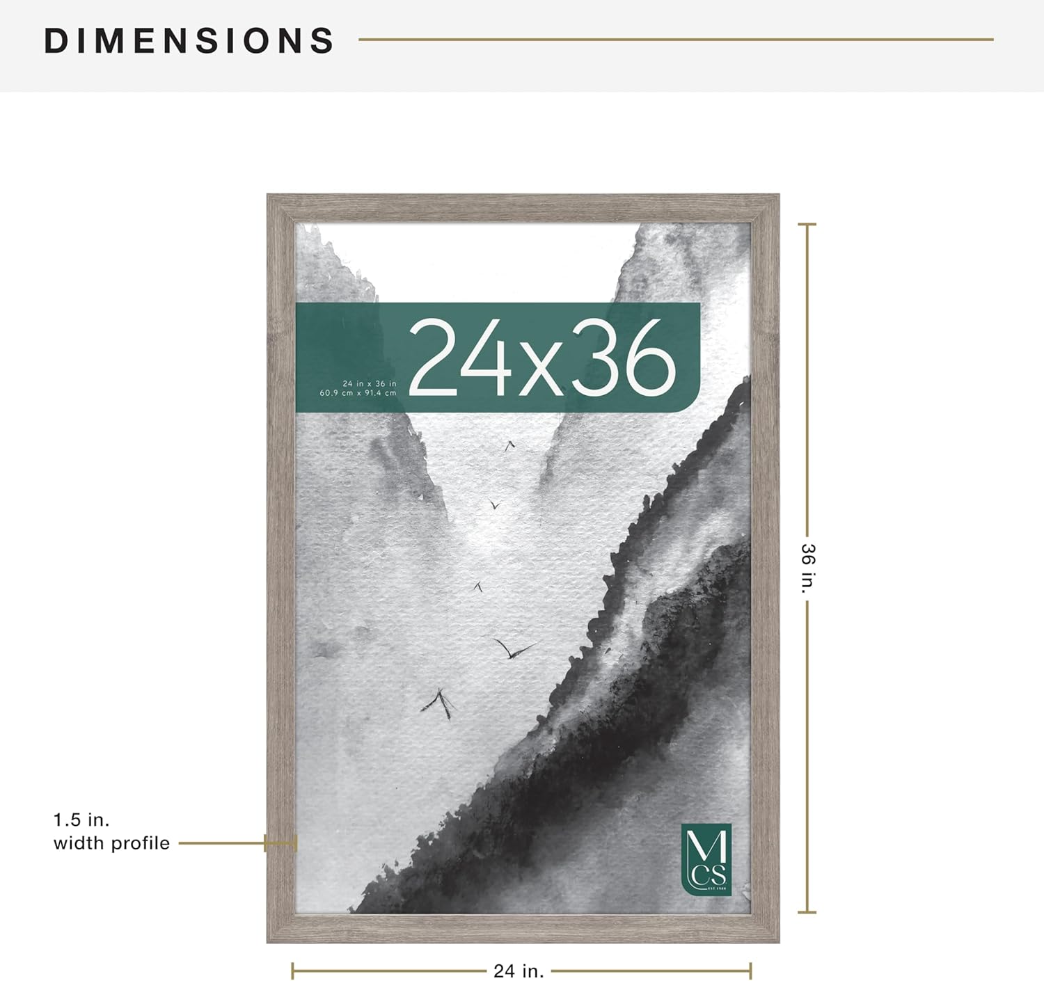 MCS Museum Poster Frame 24x36 Barnwood, Vertical & Horizontal Wall Hanging Large Picture Frame for Photos, Posters & Art Prints (1-Pack)