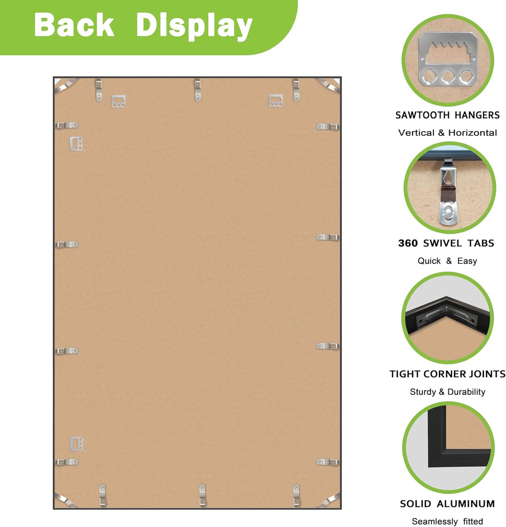 FrameWorks 24x36 Brushed Aluminum Poster Frames – Modern Brushed Metal Design w/Shatterproof Plexiglass, Perfect for Posters, Artwork, Paintings, Wall Displays – Home or Office Decor, Black - 3 Pack