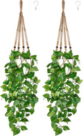 Mkono 2 Packs Fake Hanging Plant with Pot, Artificial Plants for Home Decor Indoor Macrame Plant Hanger with Faux Vine Hanging Planter Greenery for Bedroom Bathroom Office Decor, Brown (Pothos)