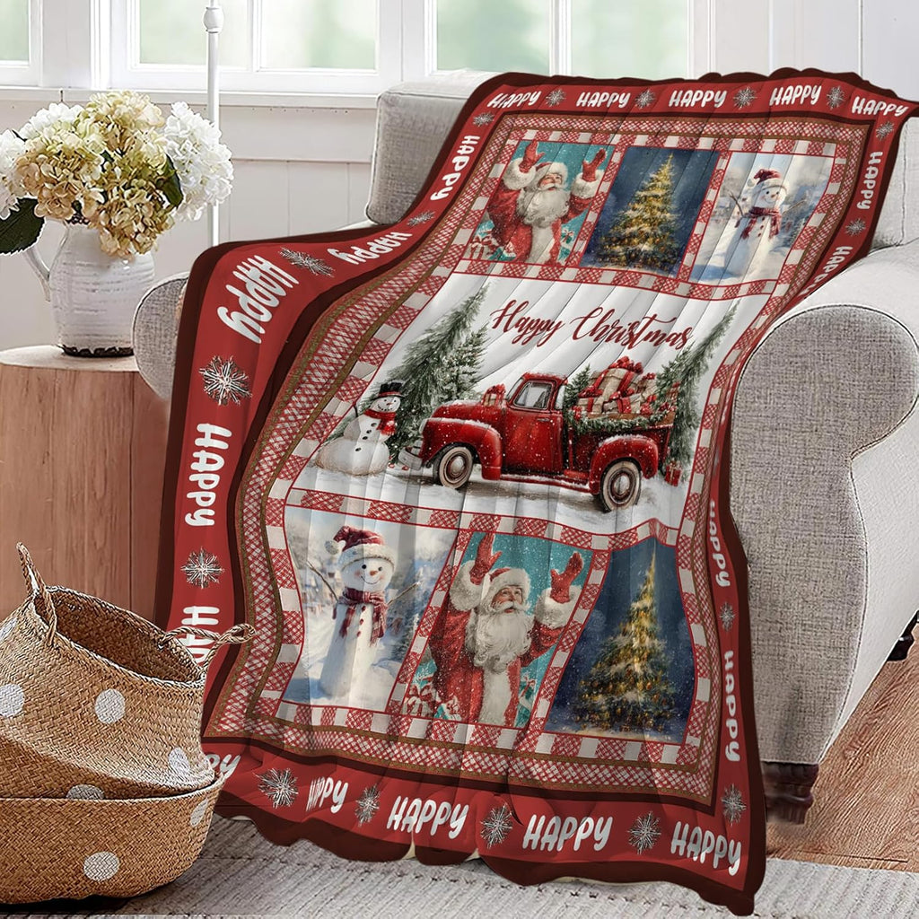 Christmas Santa Claus Blanket Christmas Pleasant Car Tree Throw Blankets Gifts for Girls Boys Kids Soft Cozy Fleece Plush for Couch Sofa Bed 50"x40"