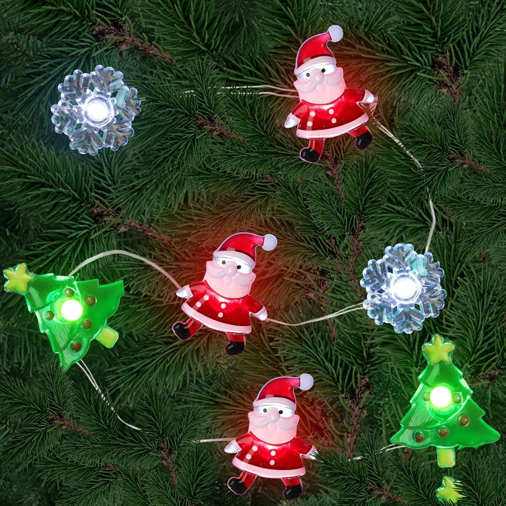 Christmas Lights Santa Snowflake Christmas Tree String Lights, 30 LEDs 10ft Battery Powered, Christmas Decorations Xmas Fairy Lights for Wreath Window Fireplace Tree Poster Board Home Decor