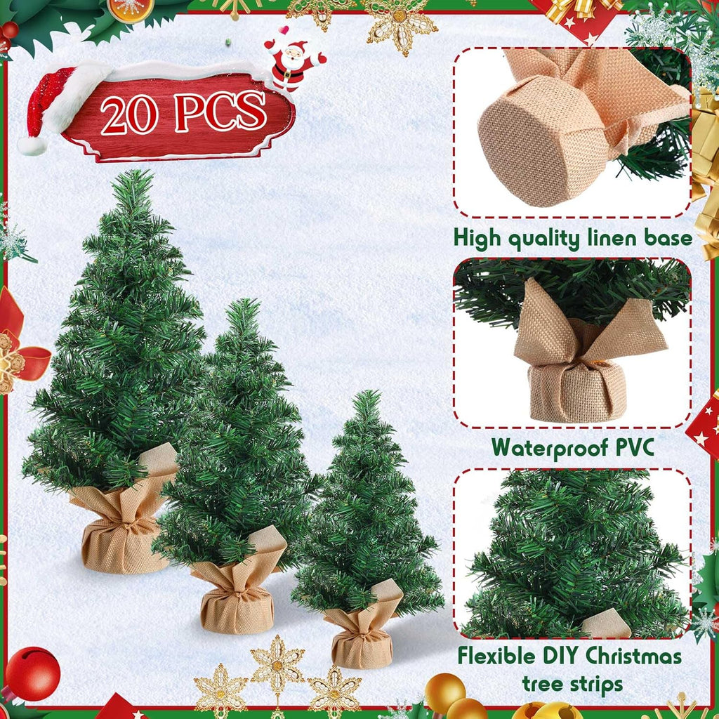 Libima 20 Pieces Tabletop Mini Christmas Tree 15.7" 11.8" 7.9" Artificial Green Xmas Pine Tree Christmas Decorations for Home Miniature Trees with Linen Base for Dining Kitchen Desk Home