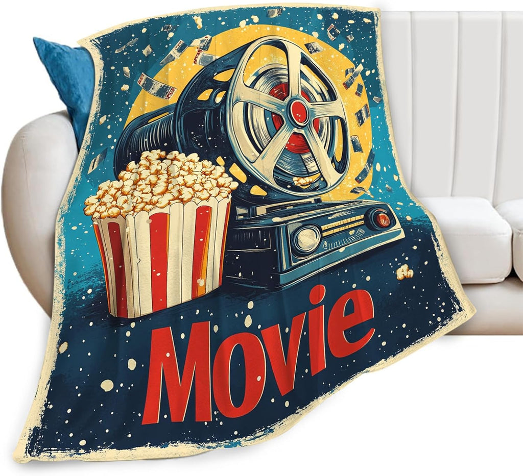 Movie Blanket Film Theater Cinema Popcorn Throw Blankets Gifts for Girls Boys Kids Movie Lover Soft Cozy Fleece Plush for Couch Sofa Bed 60"x50"