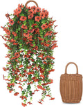 3 PCS Artificial Fake Hanging Flowers Plants with Basket for Spring Outdoor Outside Decoration, UV Resistant Faux Plastic Fabric Flower for Garden Porch Patio Balcony Yard Decor（Orange）
